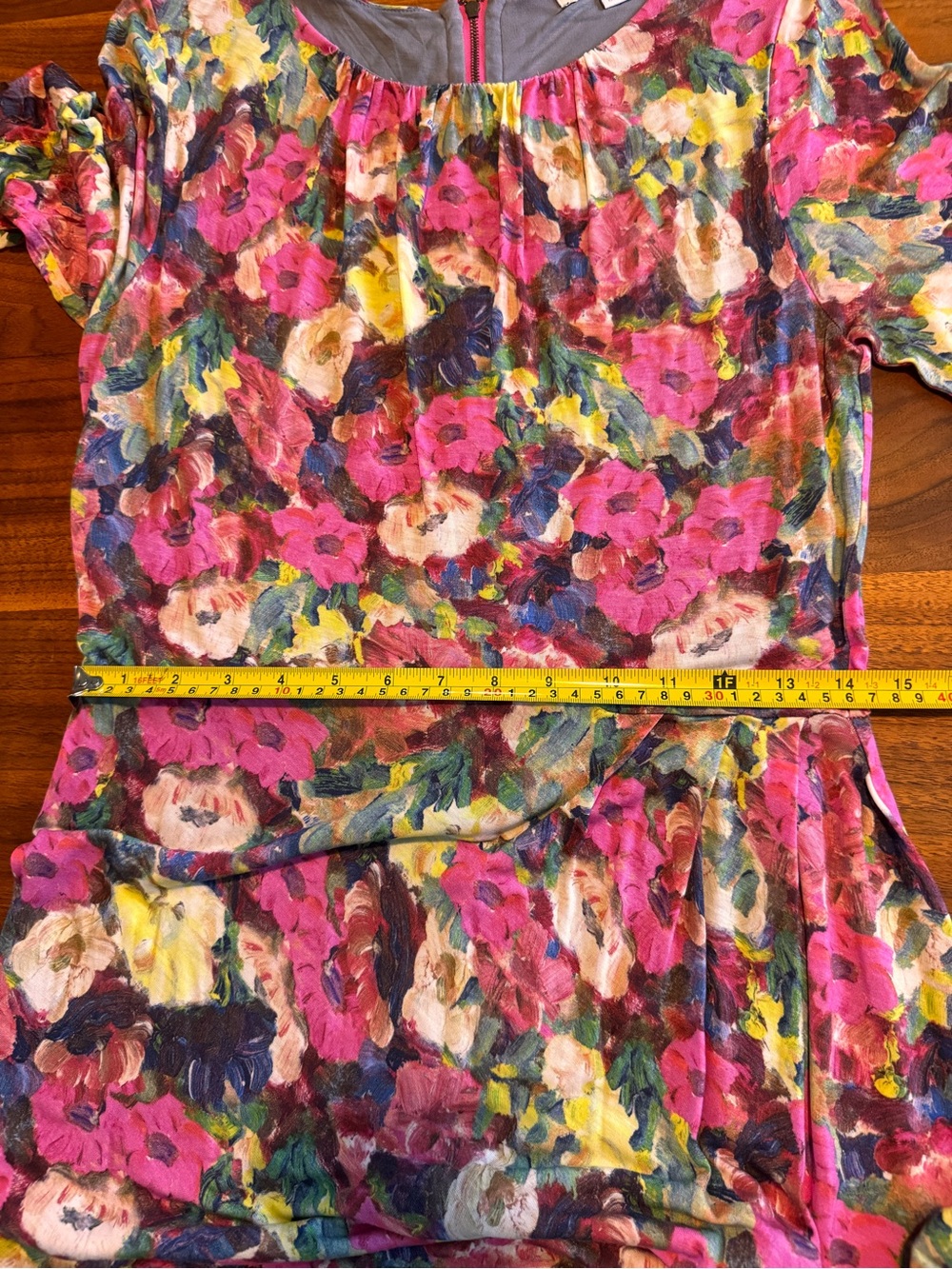 Boden Floral Bright Watercolor Jersey Dress with gathered waist detail Sz 10 US* - Picture 9 of 10